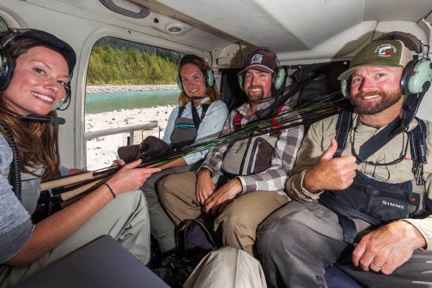 flying in a helicopter with fly rods